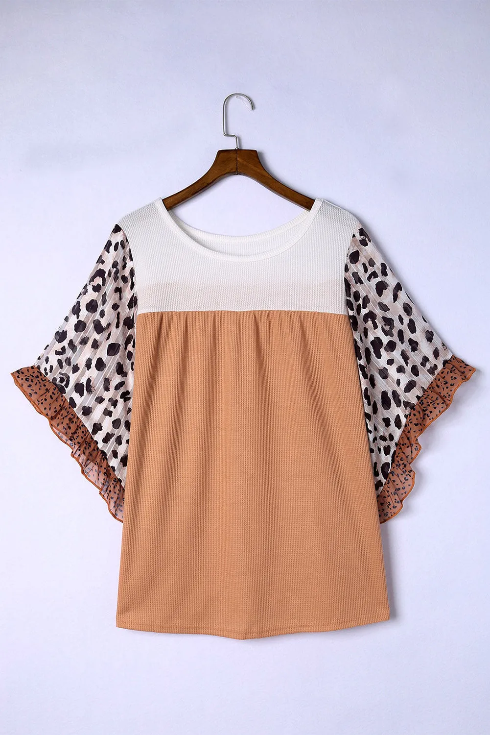 Plus Size Printed Color Block Ruffled Blouse (2 Colors)