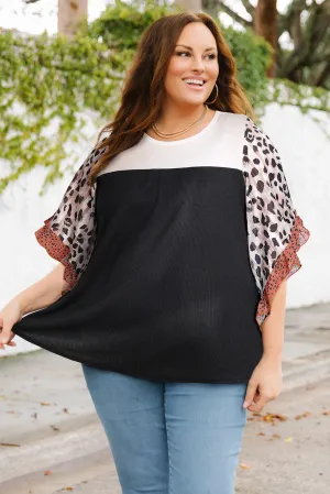 Plus Size Printed Color Block Ruffled Blouse (2 Colors)