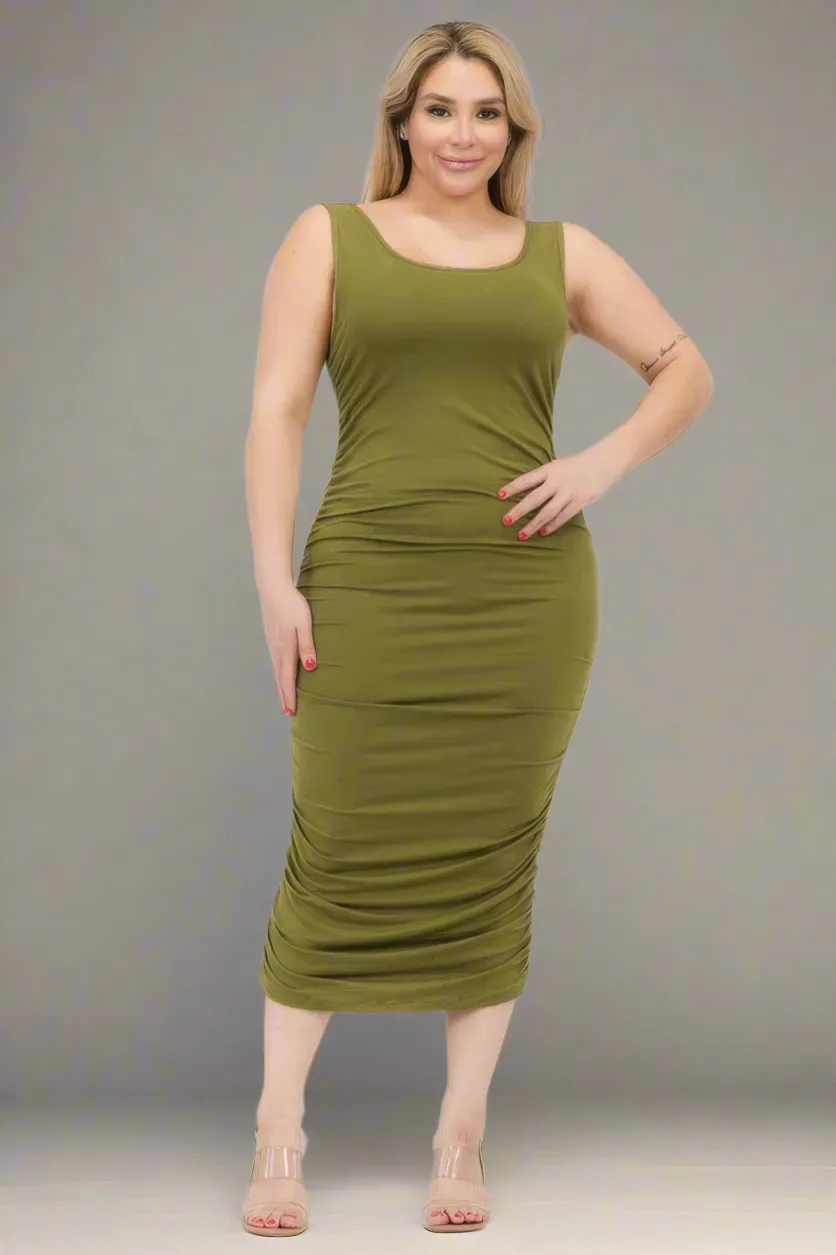 Plus Size Square Neck Ruched Bodycon Midi Dress
