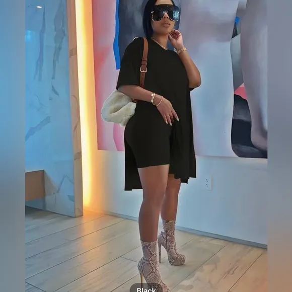 Plus Size Two Piece Short Set with Split Hem