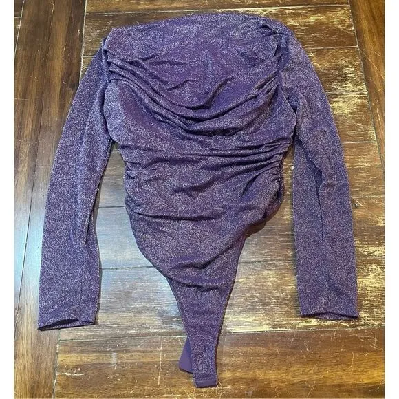 Popilush Sparkly Tops for Women - Long Sleeve Bodysuit Off The Shoulder Tops