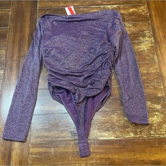 Popilush Sparkly Tops for Women - Long Sleeve Bodysuit Off The Shoulder Tops