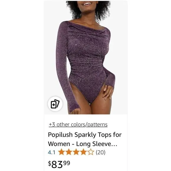 Popilush Sparkly Tops for Women - Long Sleeve Bodysuit Off The Shoulder Tops