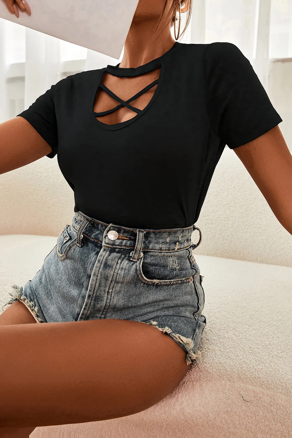 Preorder Crisscross Short Sleeve Tee Shirt