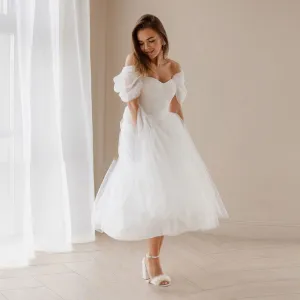 Princess Short Wedding Dress A Line Mid Calf Off Shoulder