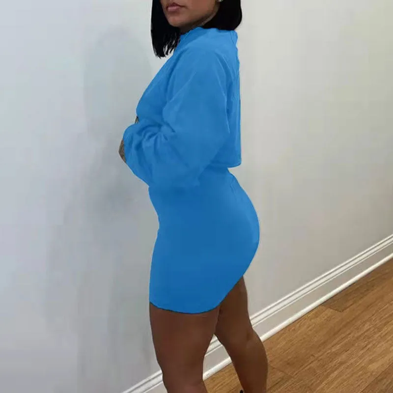 Print Long Sleeve Crop Top & Skirt Set