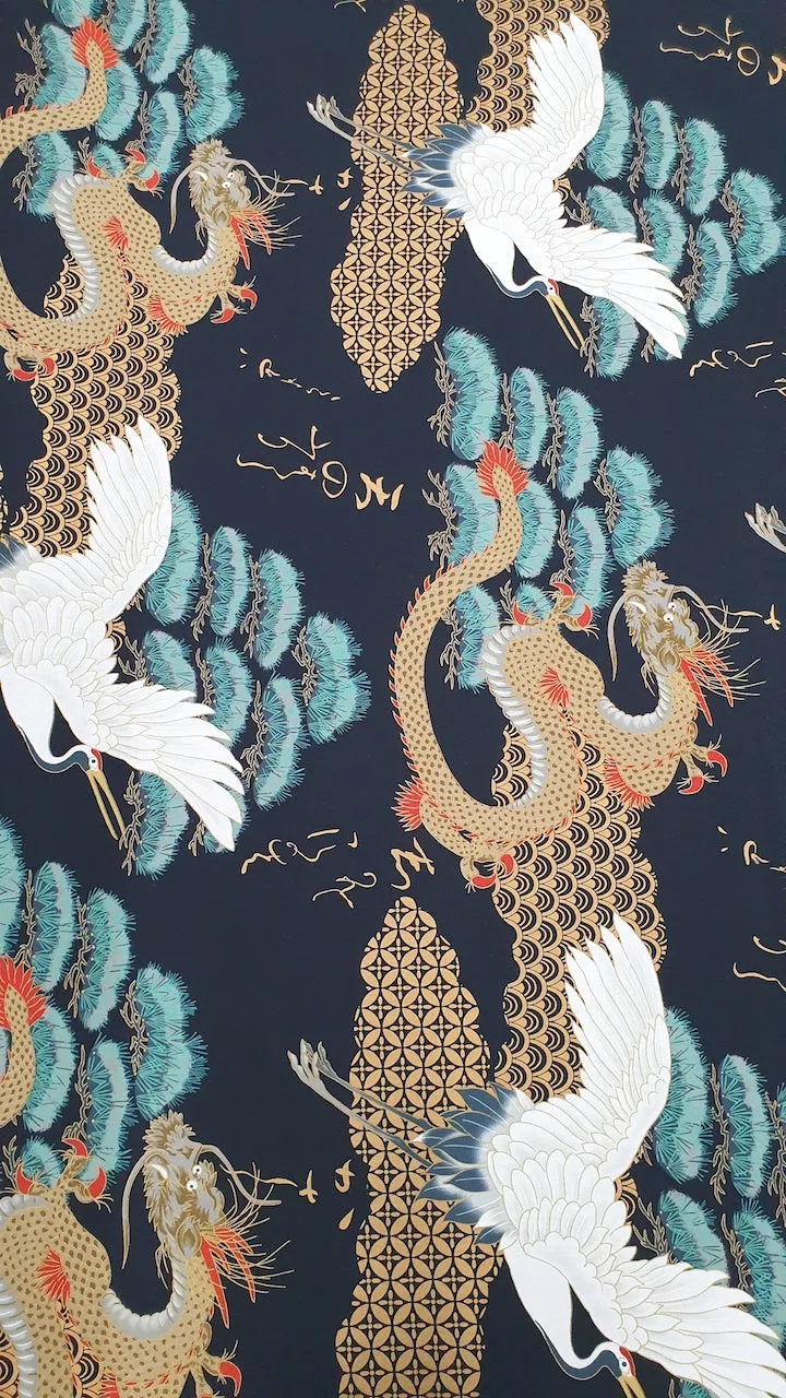 Printed Cotton Oriental Dragon Night