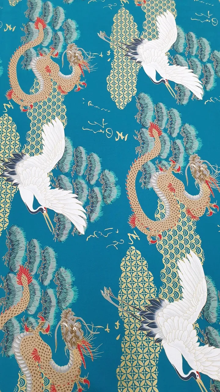 Printed Cotton Teal Dragon