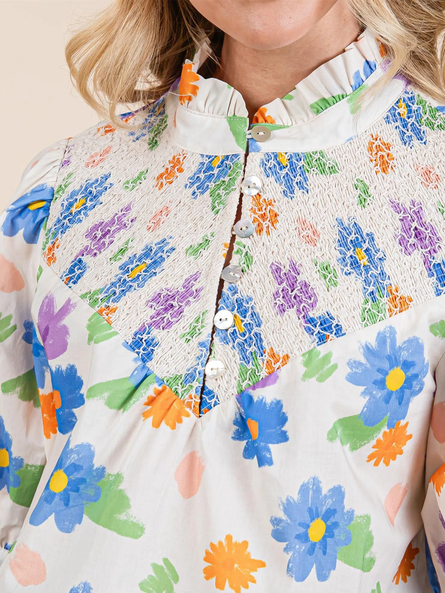 Puff Sleeve Retro Floral Print Blouse