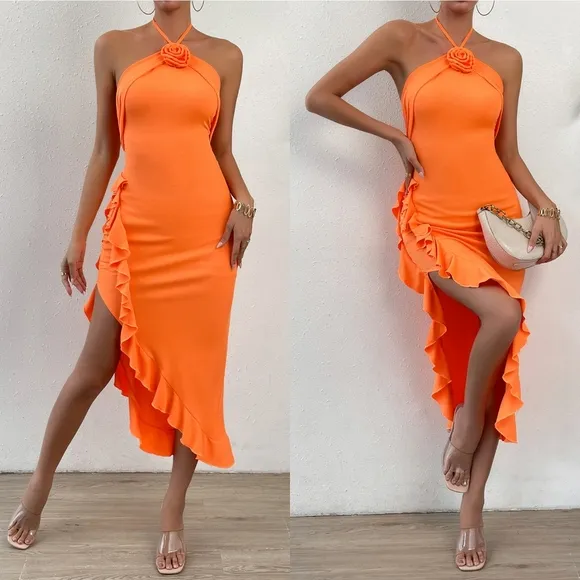 Pumpkin Spice Ruffle Trim Dress