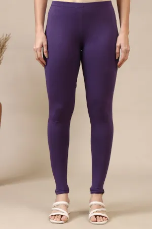 Purple Cotton Lycra Ankle Length Leggings
