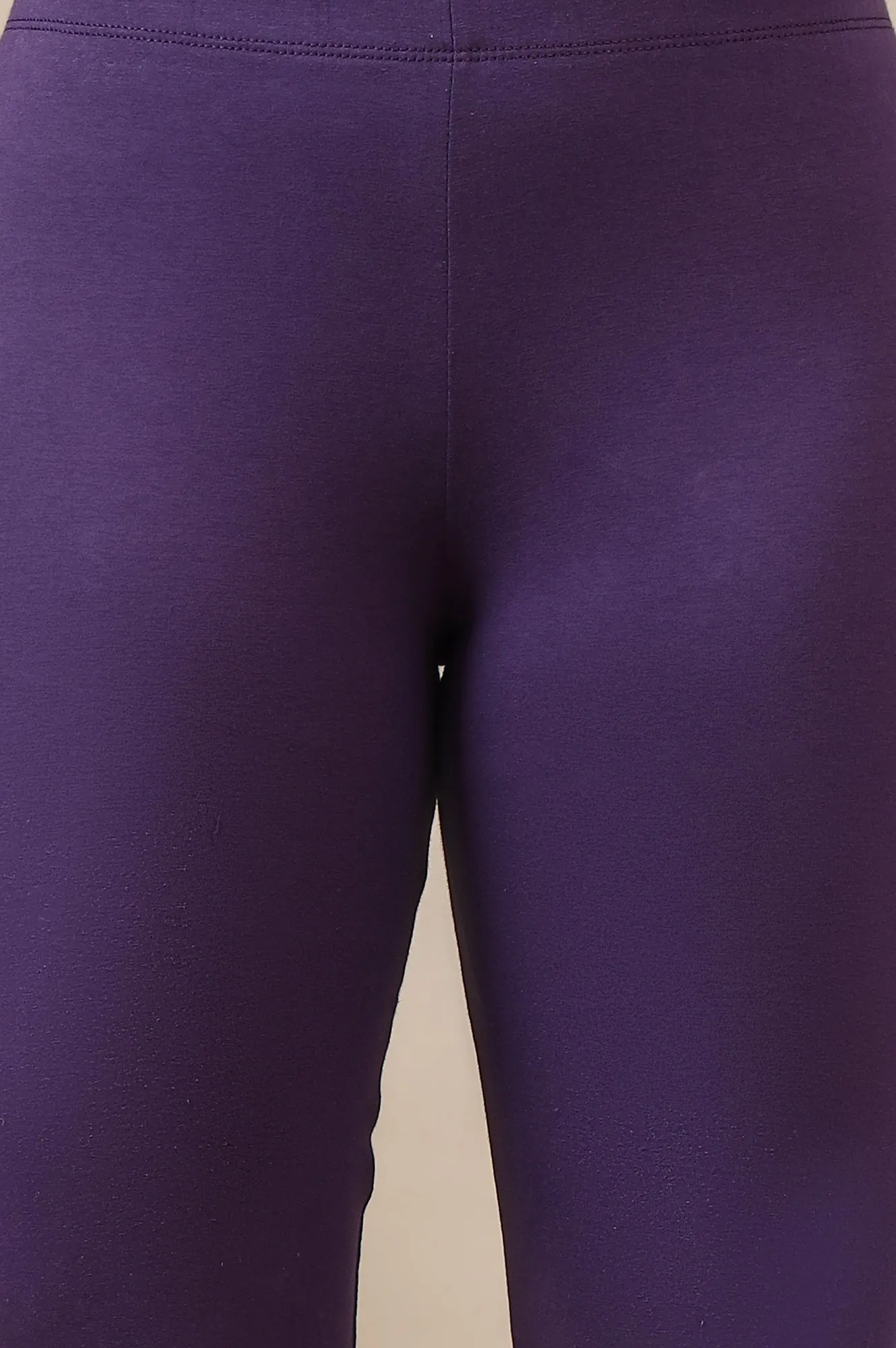 Purple Cotton Lycra Ankle Length Leggings