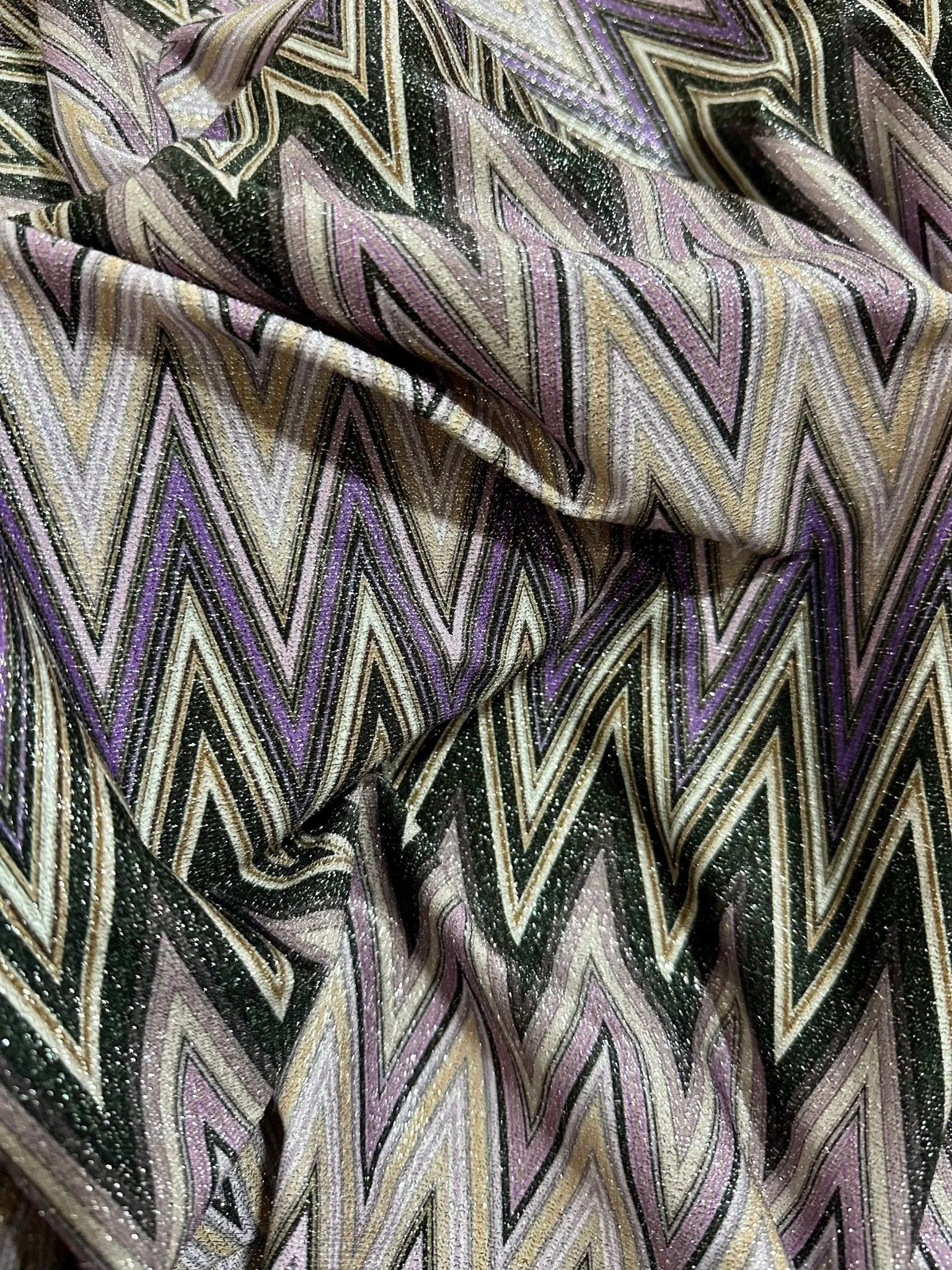 Purple Zigzag Knit Fabric - 4-Way Stretch Lurex Fabric