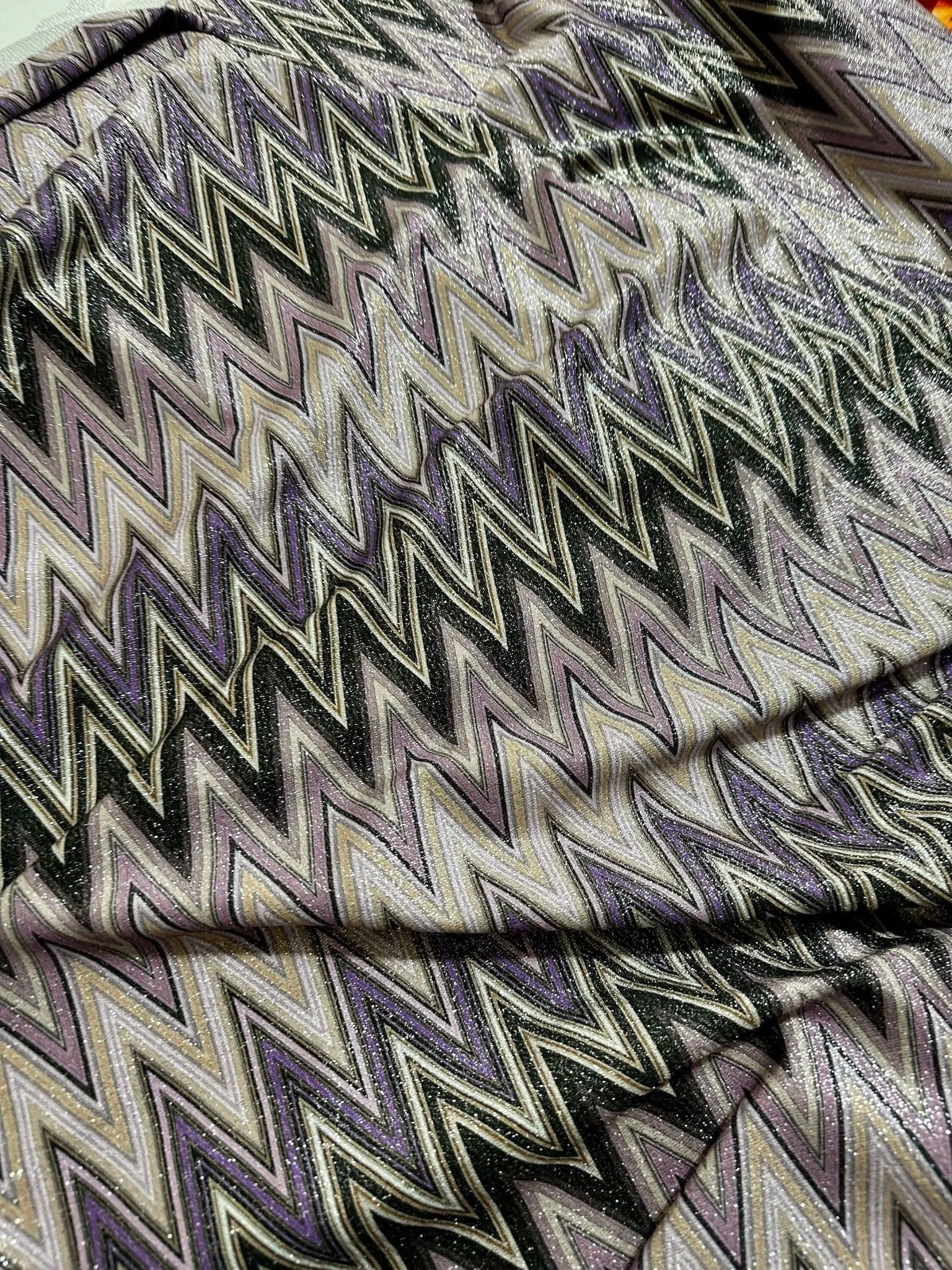 Purple Zigzag Knit Fabric - 4-Way Stretch Lurex Fabric