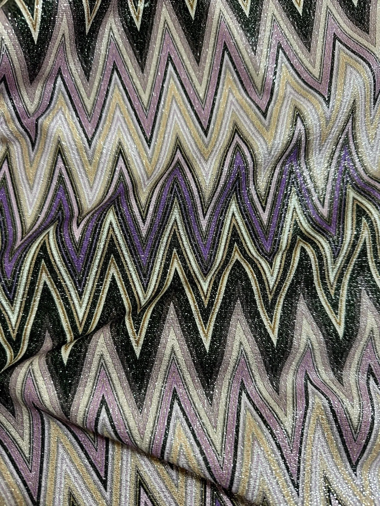 Purple Zigzag Knit Fabric - 4-Way Stretch Lurex Fabric