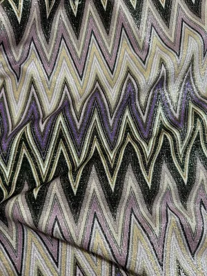 Purple Zigzag Knit Fabric - 4-Way Stretch Lurex Fabric