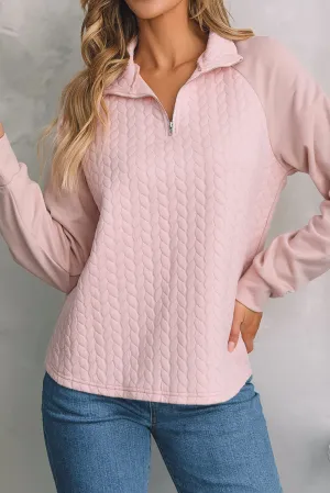 Quarter Zip Raglan Sleeve Sweatshirt