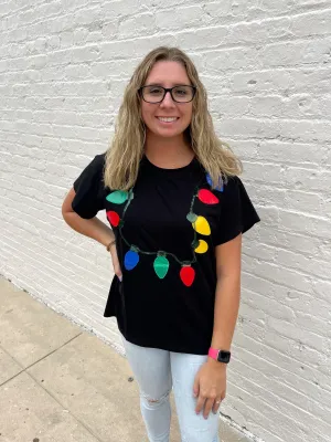 QUEEN OF SPARKLES CHRISTMAS LIGHTS NECKLACE SWEATER - RED