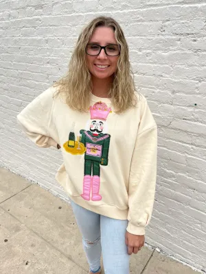 QUEEN OF SPOARKLES NUTCRACKER SWEATSHIRT - ECRU