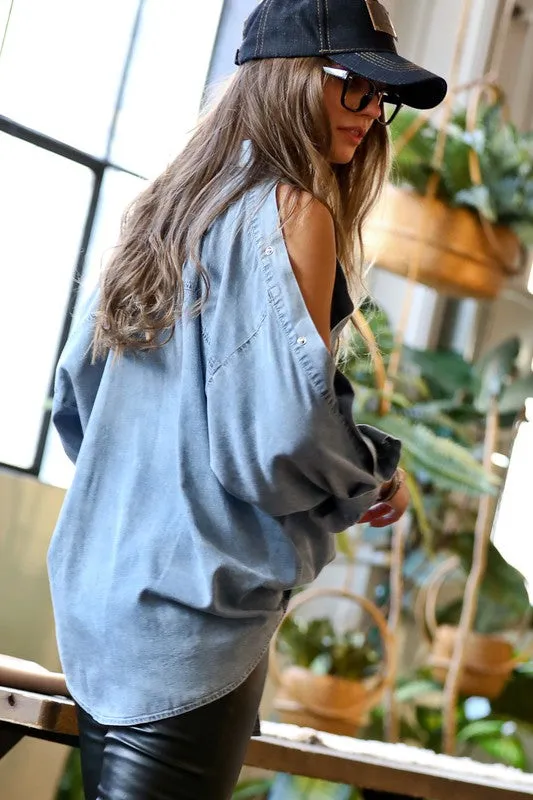 "Cold Shoulder" Denim Top-Blue