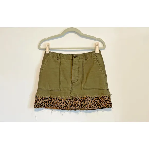 R13 Women's Utility Camp Fatigue Olive Skirt with Leopard Accent Women's Size 25