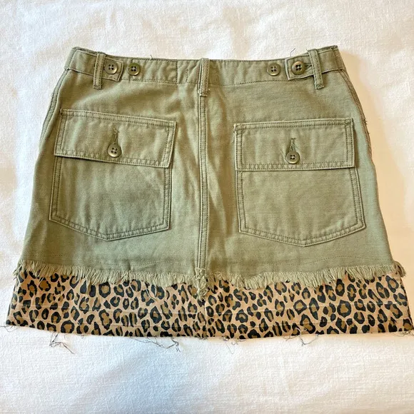 R13 Women's Utility Camp Fatigue Olive Skirt with Leopard Accent Women's Size 25