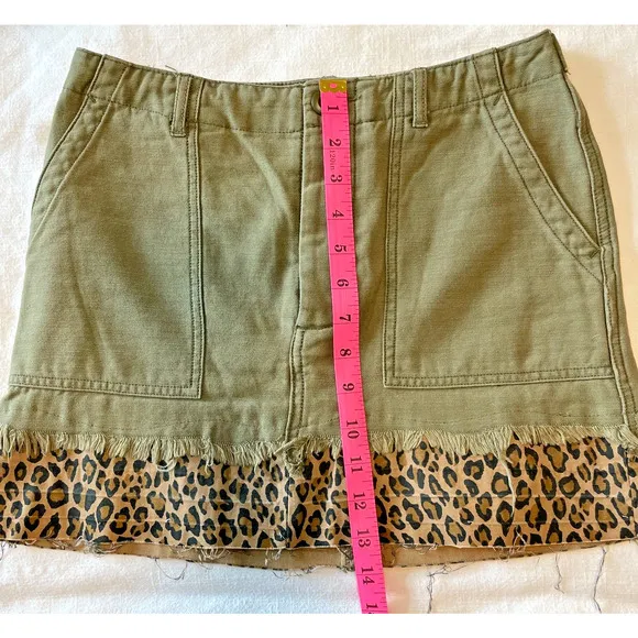 R13 Women's Utility Camp Fatigue Olive Skirt with Leopard Accent Women's Size 25