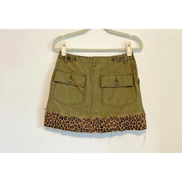 R13 Women's Utility Camp Fatigue Olive Skirt with Leopard Accent Women's Size 25