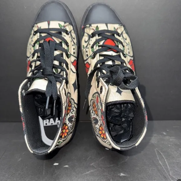 RAAD Shop High-Top Black Roses&amp; Skulls, 9M Shoes Sneakers