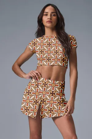 Radiant Bloom Activewear Set – Bold Floral Geometry Skirt & Crop Top for Women