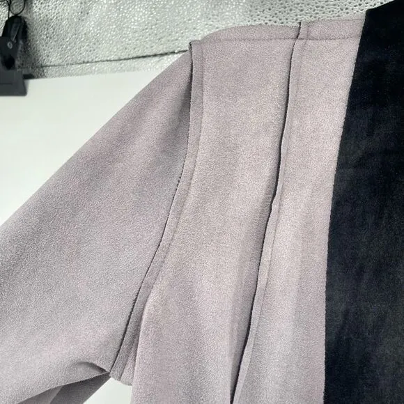 RAIN Women’s Grey Black Faux Suede Waterfall Drape Open Front Jacket Size Small