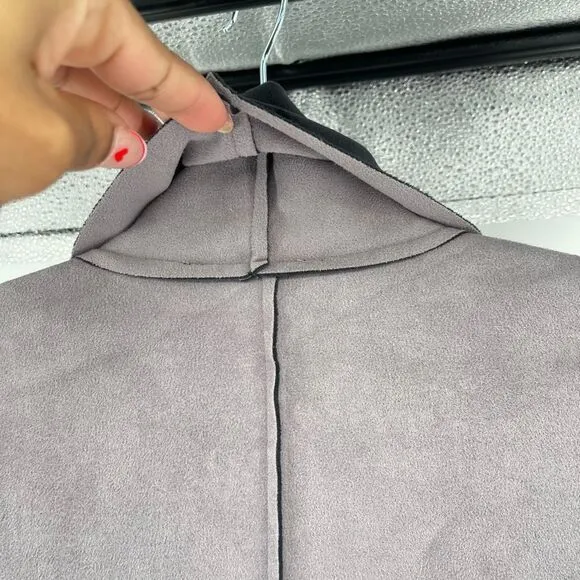 RAIN Women’s Grey Black Faux Suede Waterfall Drape Open Front Jacket Size Small