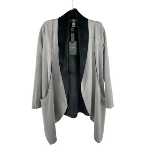 RAIN Women’s Grey Black Faux Suede Waterfall Drape Open Front Jacket Size Small