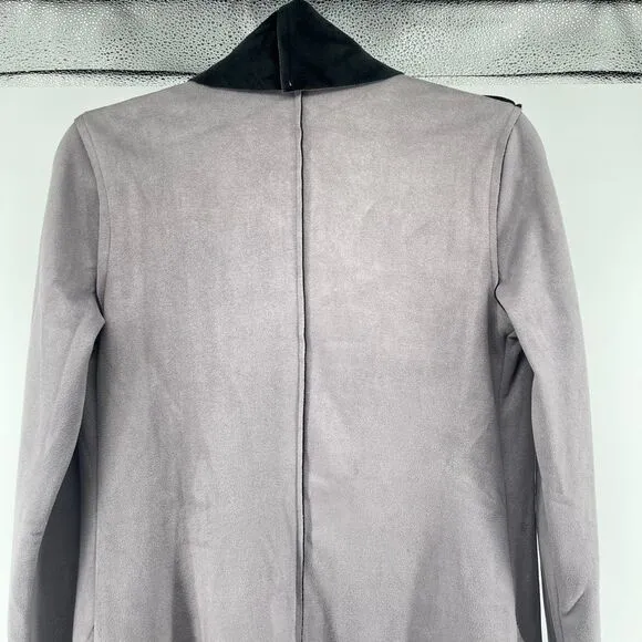 RAIN Women’s Grey Black Faux Suede Waterfall Drape Open Front Jacket Size Small