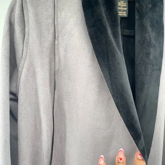 RAIN Women’s Grey Black Faux Suede Waterfall Drape Open Front Jacket Size Small