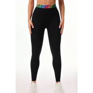 Rainbow Love Letter Black High Waist Leggings