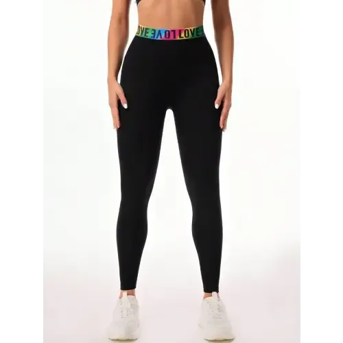 Rainbow Love Letter Black High Waist Leggings