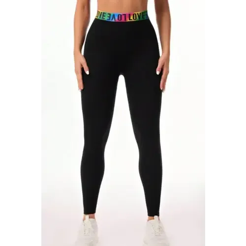 Rainbow Love Letter Black High Waist Leggings