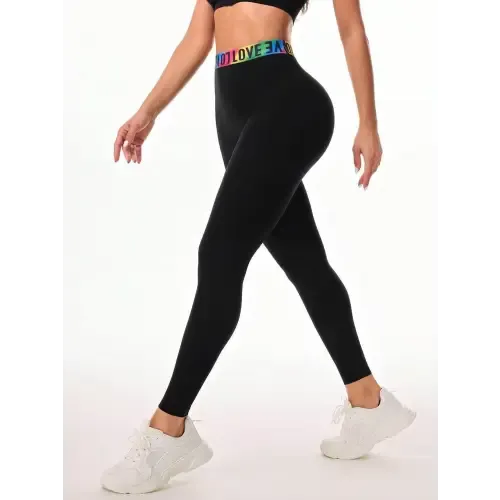 Rainbow Love Letter Black High Waist Leggings