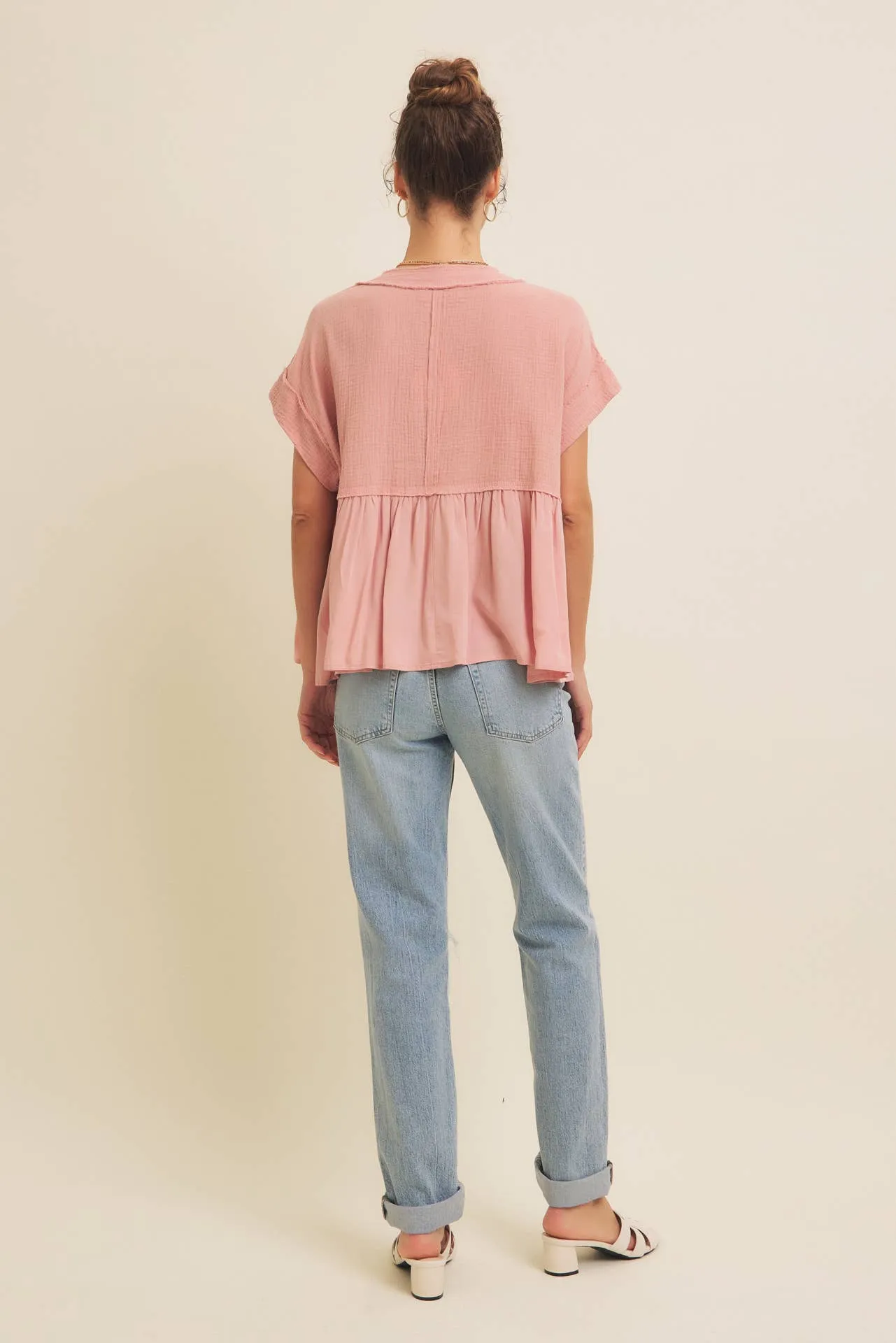 Raw Hem Soft Pink Flowy Top