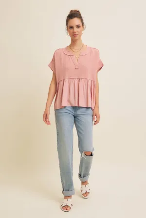Raw Hem Soft Pink Flowy Top