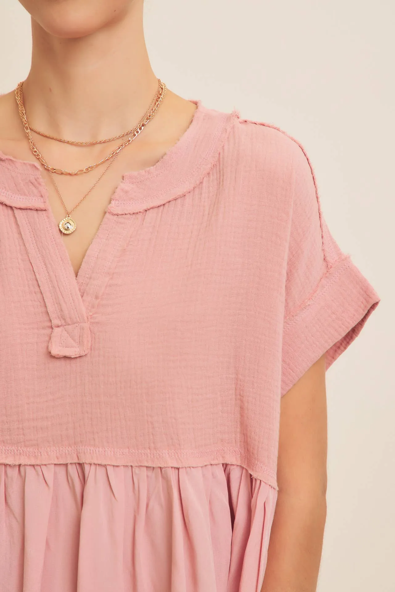 Raw Hem Soft Pink Flowy Top