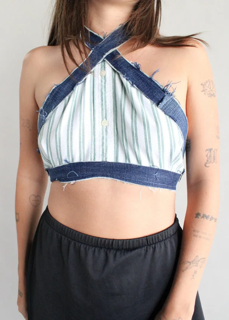 RCYCLD Striped Shirting Criss Cross Halter