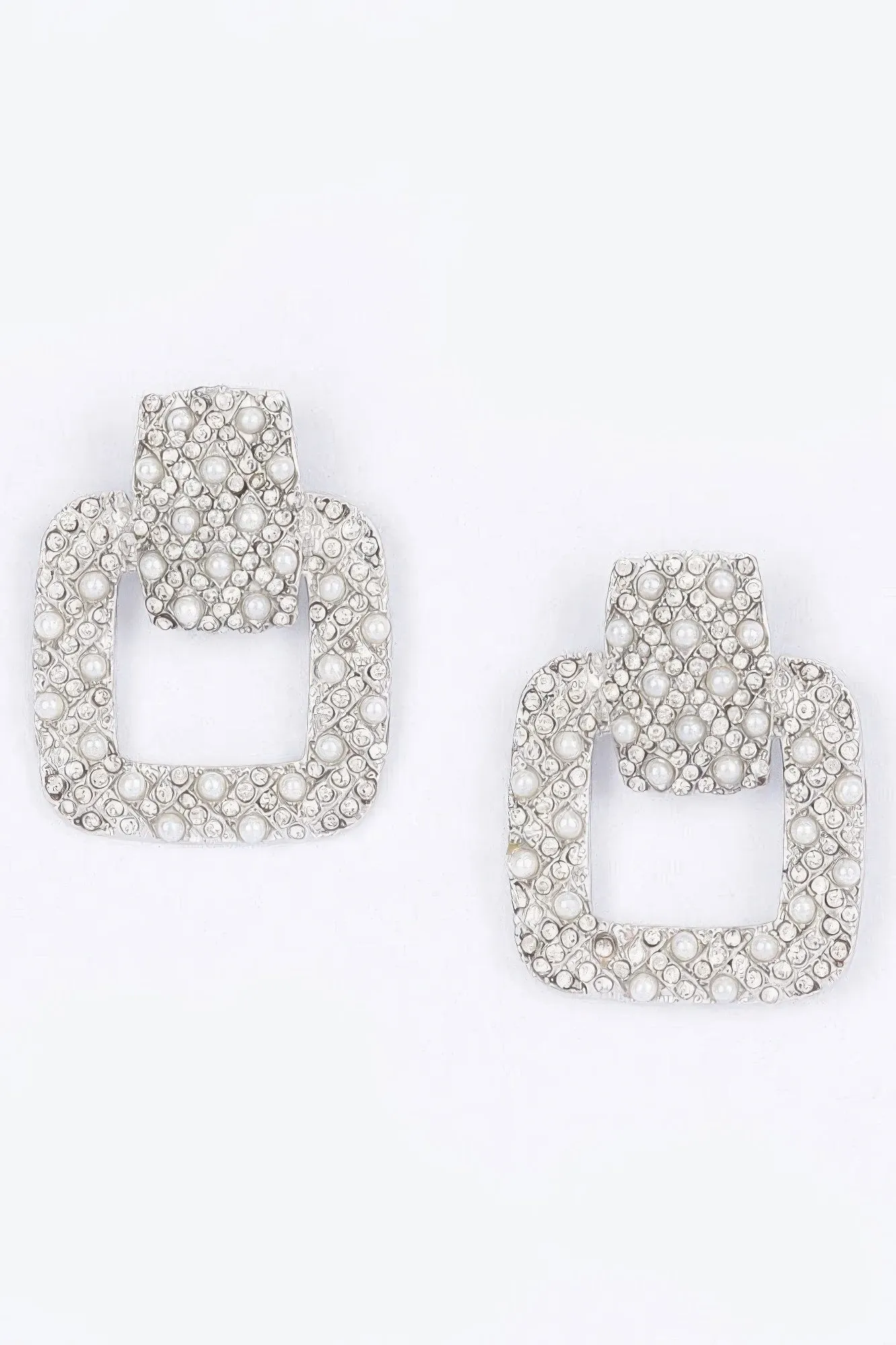 Rectangle Link Faux Pearlrhinestonedangle Earrings