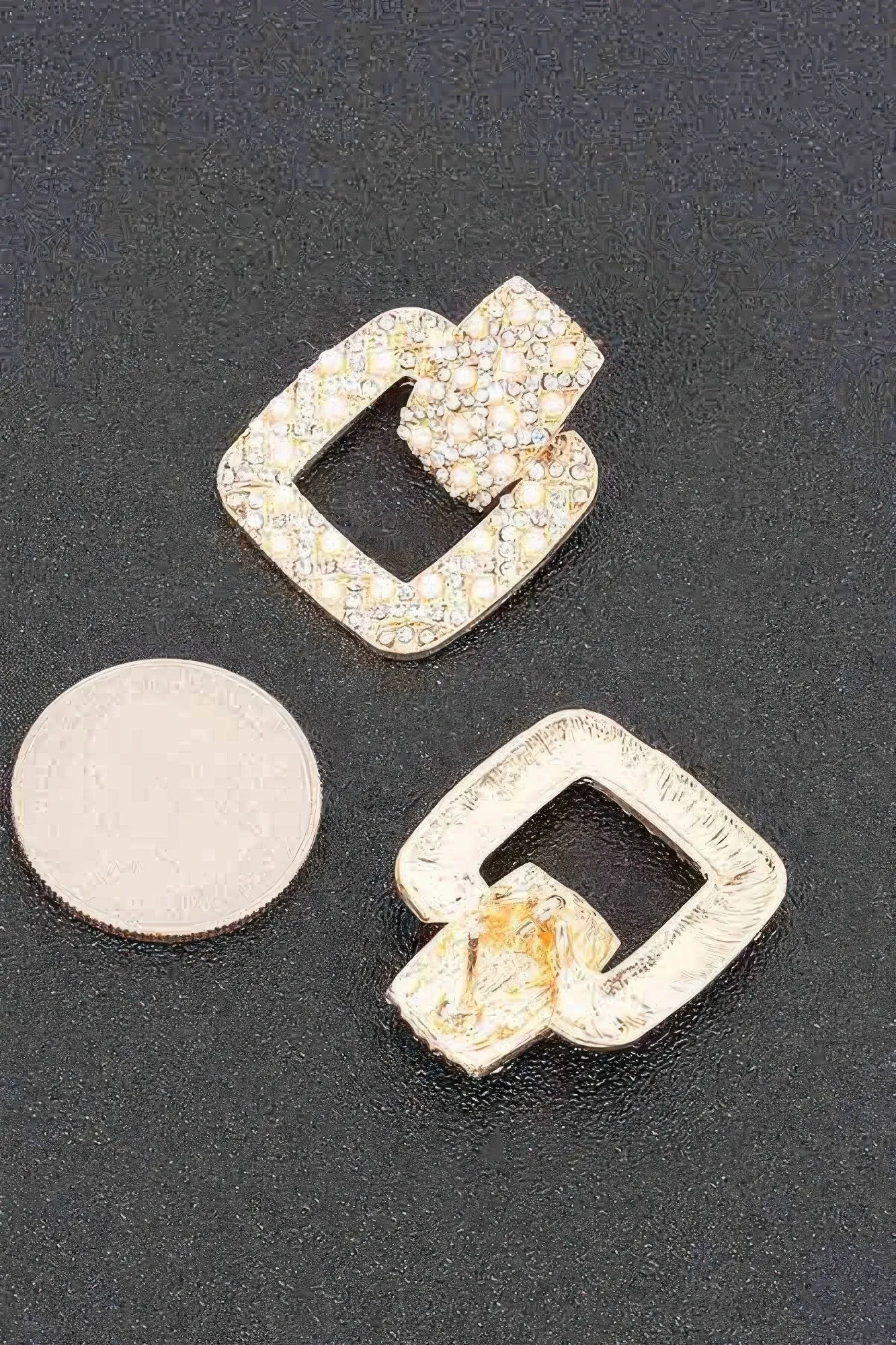 Rectangle Link Faux Pearlrhinestonedangle Earrings