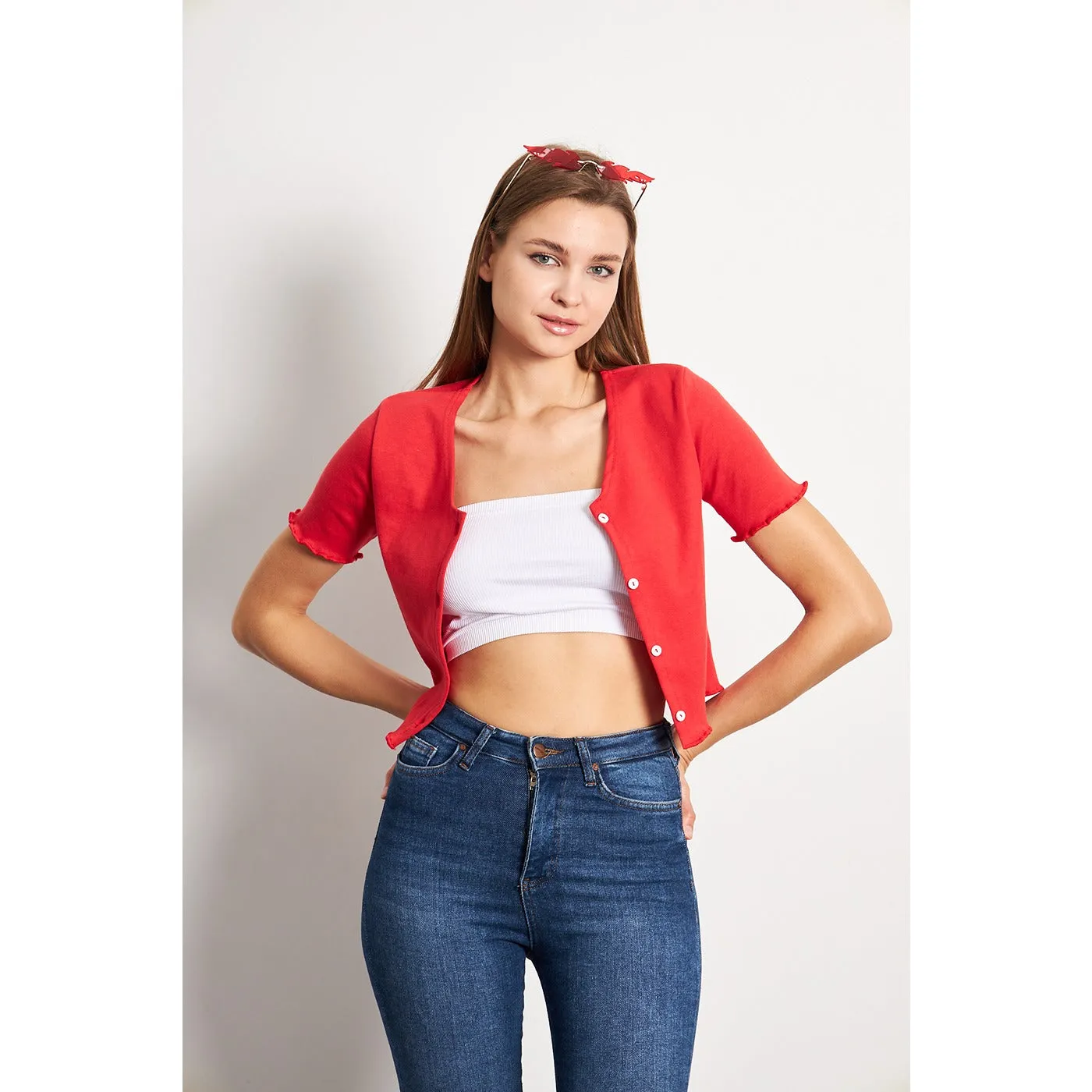 Red Button Down Crop Top