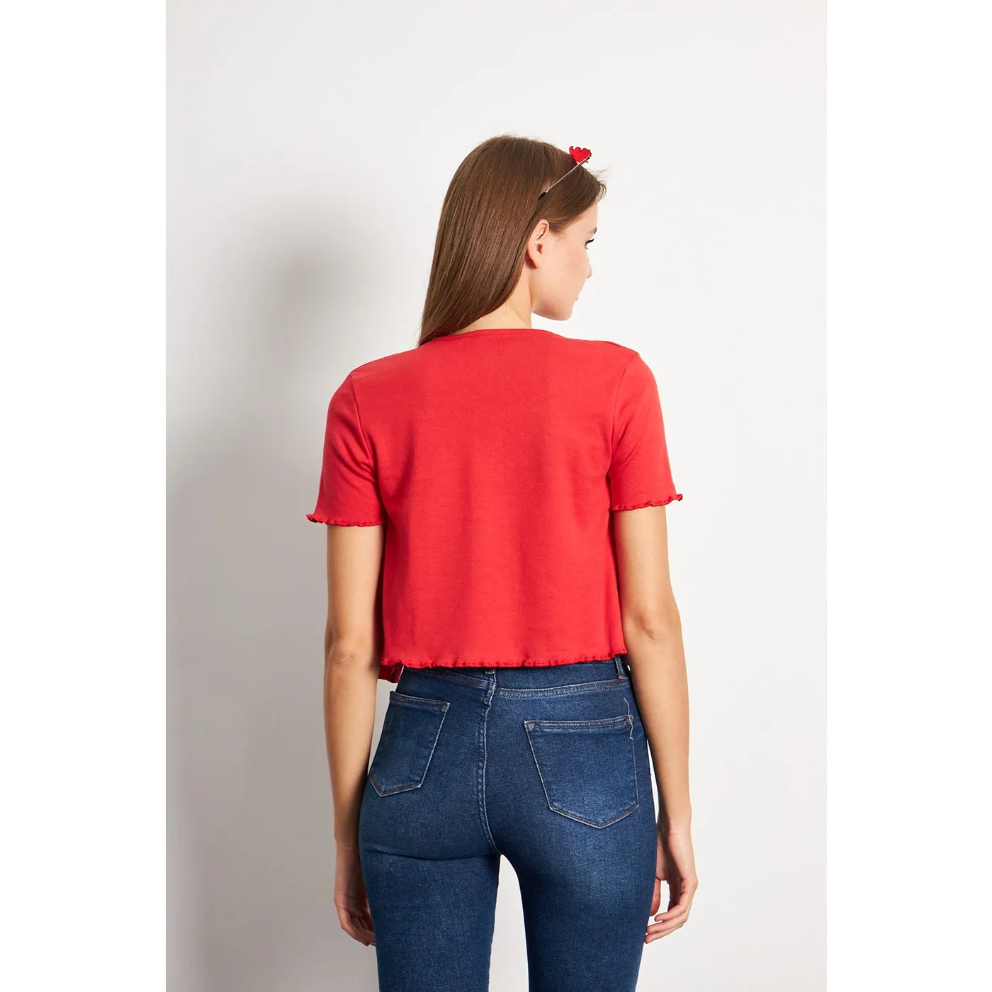 Red Button Down Crop Top