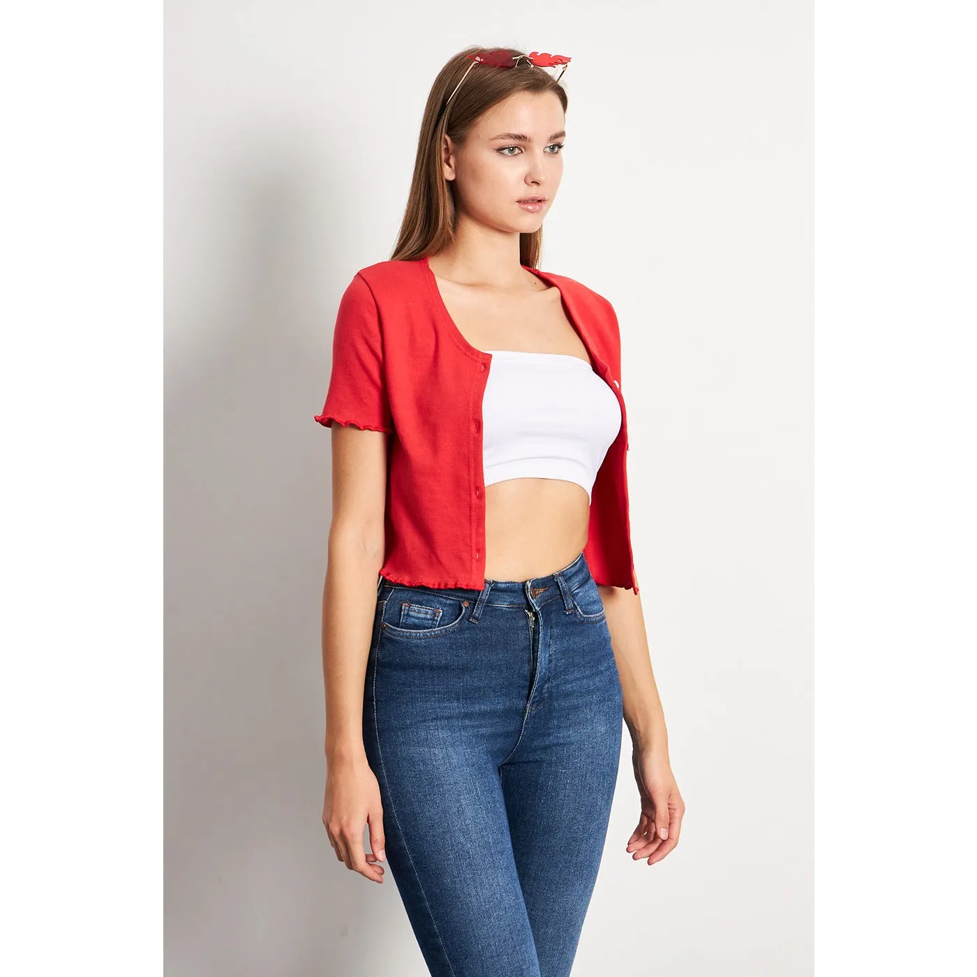 Red Button Down Crop Top