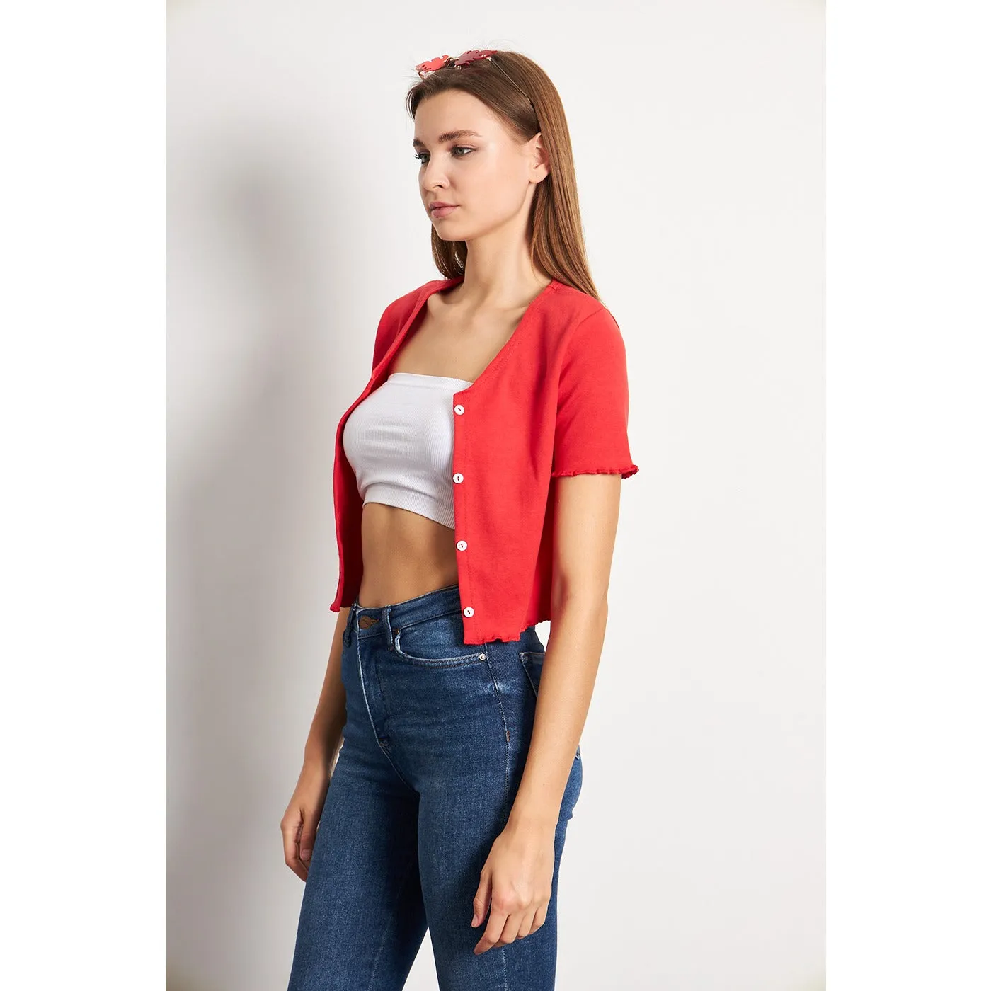 Red Button Down Crop Top