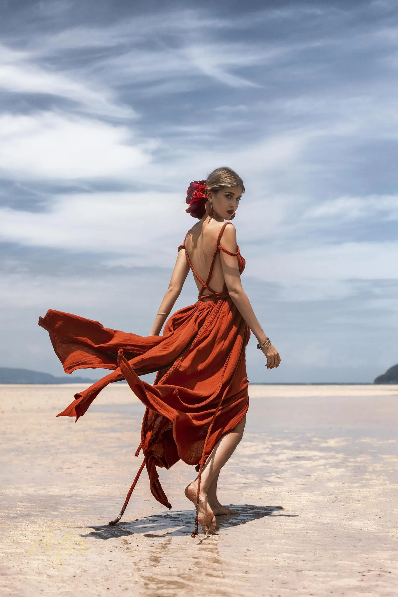 Red Greek Goddess Prom Boho Dress